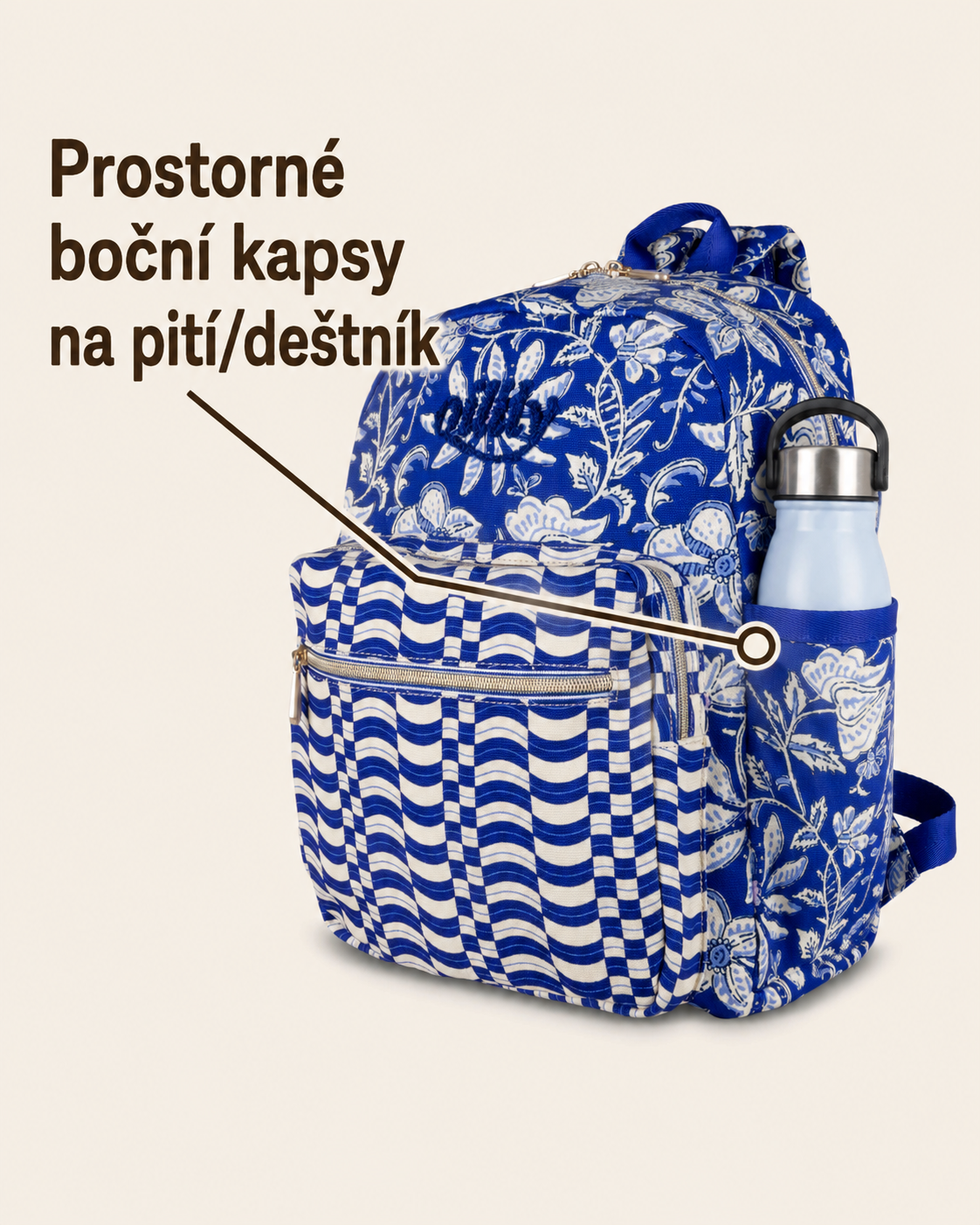 Prostorná boční kapsa na pití nebo deštník batohu Oilily